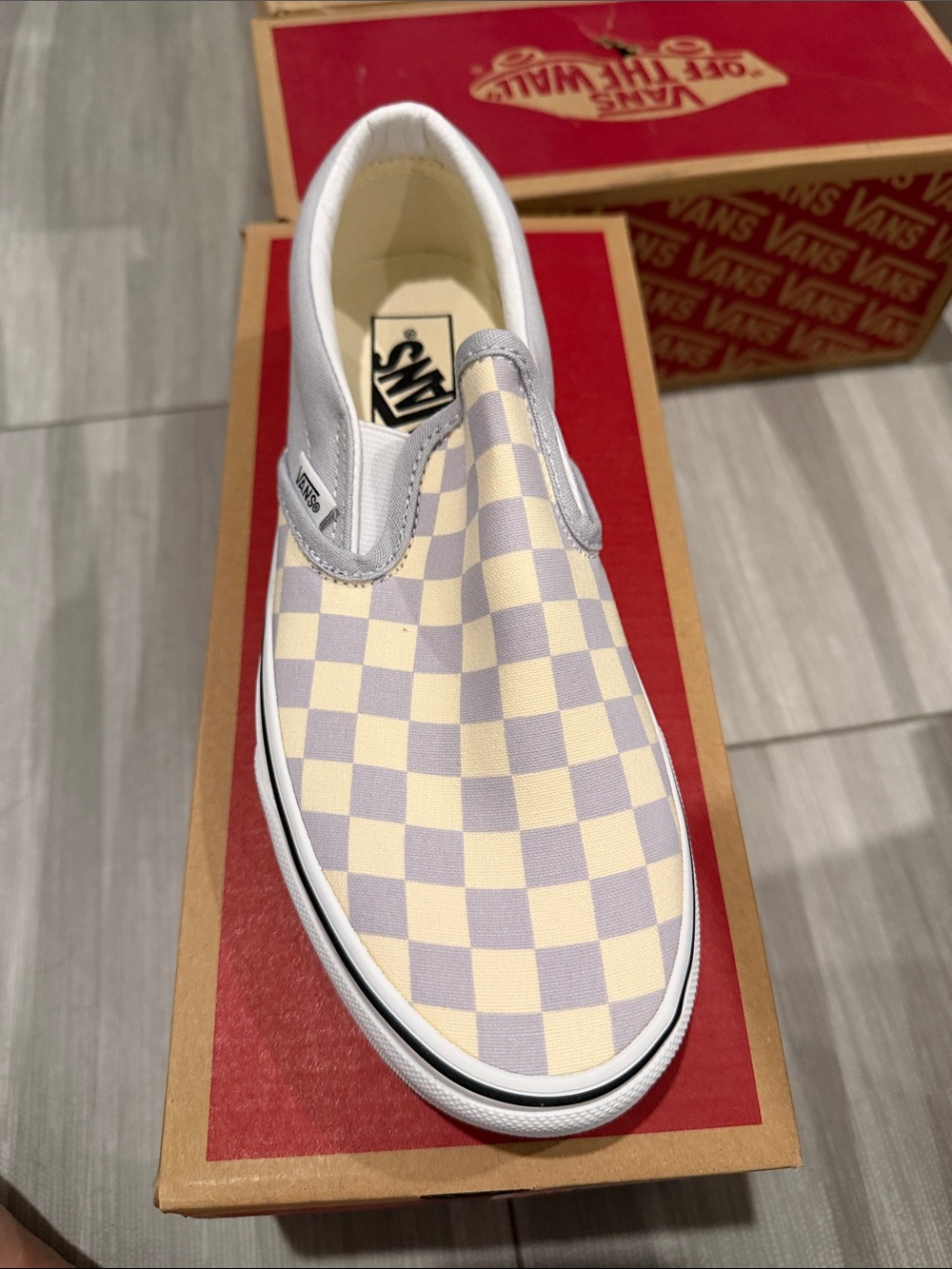 Vans Checkerboard Slip-On in Cream and Light Purple
